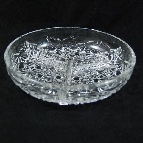 Vintage Crystal Cut Glass Style Round Divided Relish ...