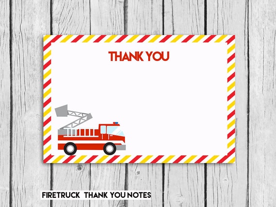 Firefighter Thank You Card 4x6 Fire Truck Instant DOWNLOAD