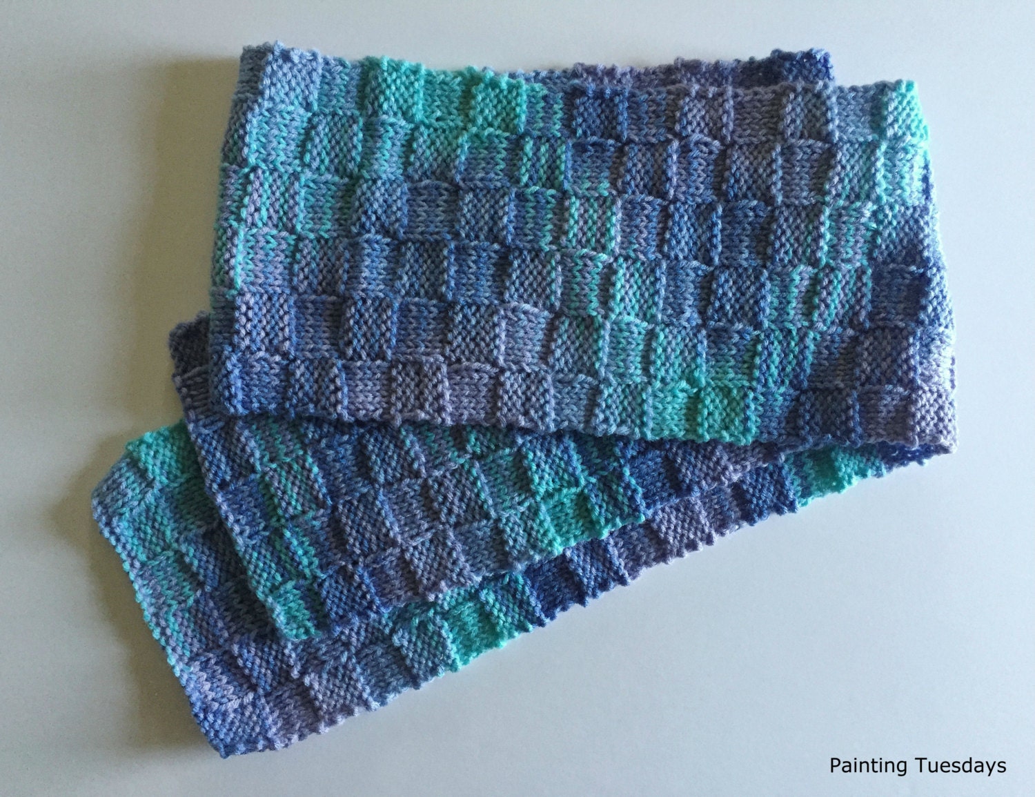 Checkerboard Knit Scarf Blue Purple and Teal by PaintingTuesdays