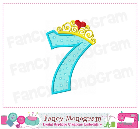 Princess Crown Number 7 appliqueBirthday Number 7