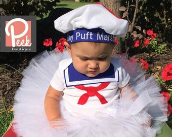 Marshmallow Tutu, Stay Puft Marshmallow costume, White tutu, Baby Sailor outfit, Halloween GhostBusters, Ghostbusters Girls costume