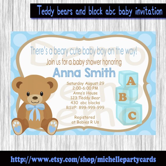 Teddy bears and block abc baby invitation-Baby Showers