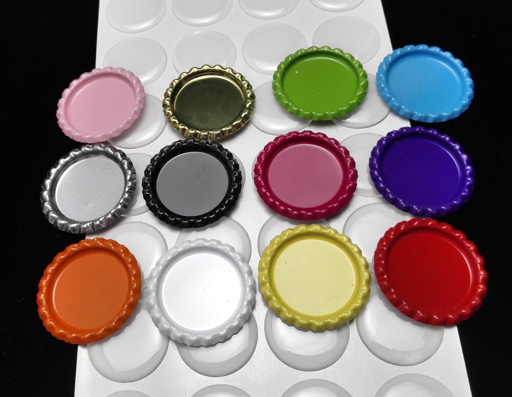 50 Colored Bottle Cap Kit 50pcs Flattened Flat Linerless