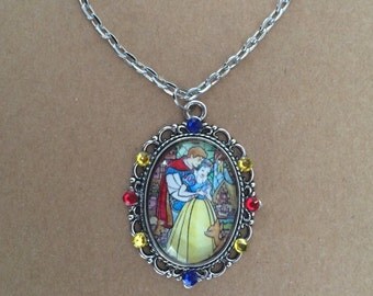 Stained glass Snow White cameo necklace, Disney cameo necklace