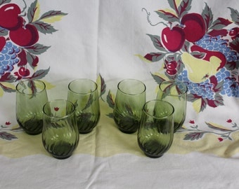 Set of 6 - Medium Size, Vintage Avocado Swirl Glasses, Barware, Old Fashion Drink size, Green Glass (B003)