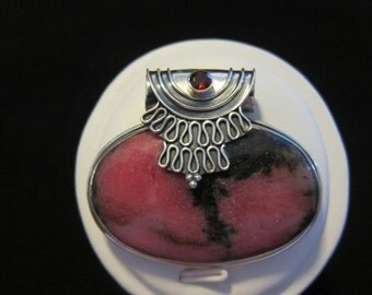 Rhodonite Garnet Sterling Silver Pendant (116)