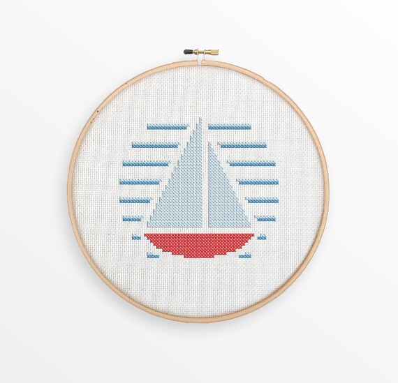 Sailboat Cross Stitch Pattern Modern Nautical Counted Cross