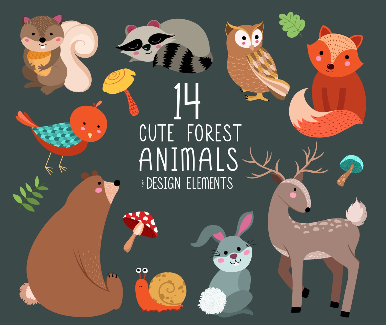 Cute Forest Animals Clip Art Digital Woodland Design