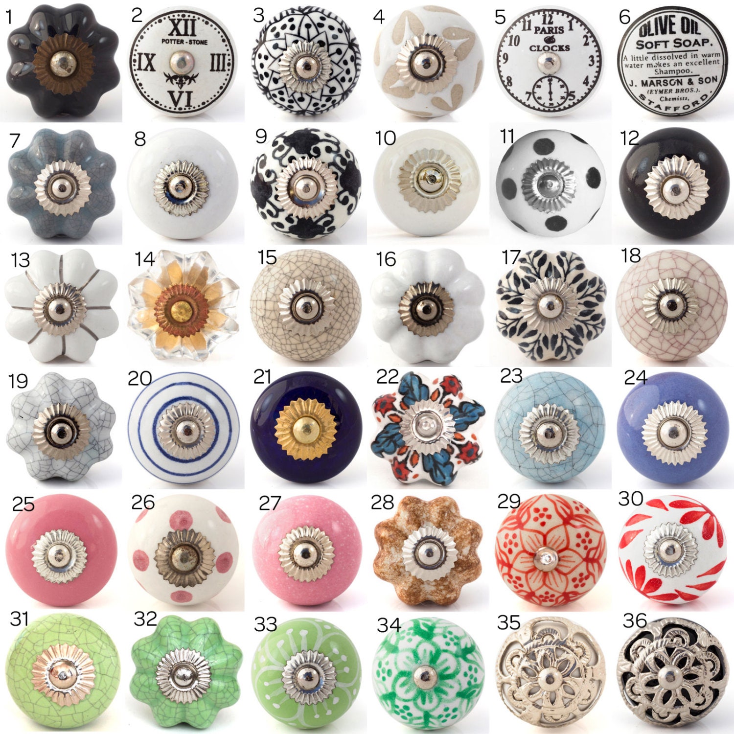 Ceramic Porcelain Door Knobs Various Multi Coloured Designs
