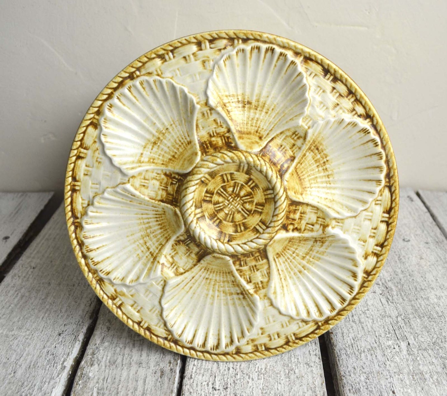 Vintage Oyster Serving Plate/Dish/Platter LONGCHAMP French Majolica