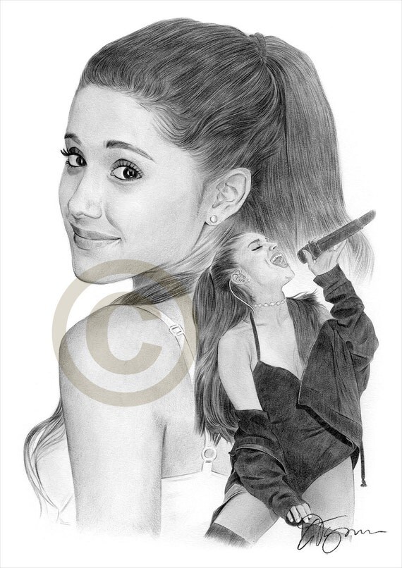 ARIANA GRANDE pencil drawing print A4 size artwork signed