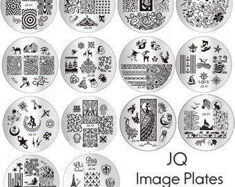 JQ Image Plates for Nail Art stamping Stencil Metal Tamplate Round patterns nautical christmas sailor moon animals paris