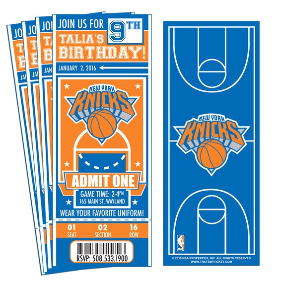 12 New York Knicks Custom Birthday Party Ticket Invitations