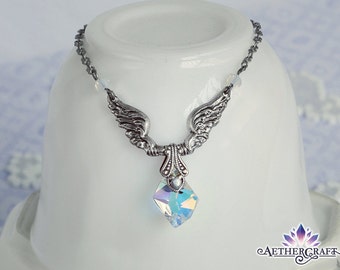 Holy Elemental Victorian Style Necklace - Final Fantasy & Games inspired Jewelry Collection - Antiqued Silver - Swarovski Crystal - white
