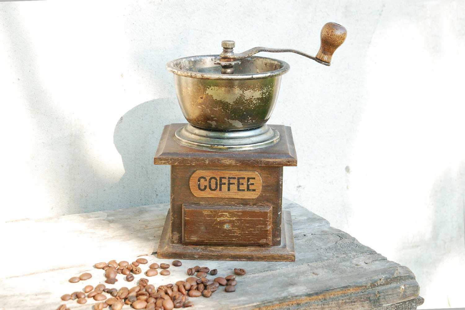 Vintage Wooden Coffee Grinder Vintage houseware coffee mill Rustic