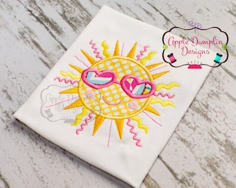 Shining Summer Sun Appliqué Embroidery Design, Smiling Sun, Beach, Summer, Spring, Girly, Girl, 5x7, 6x10, 9x9