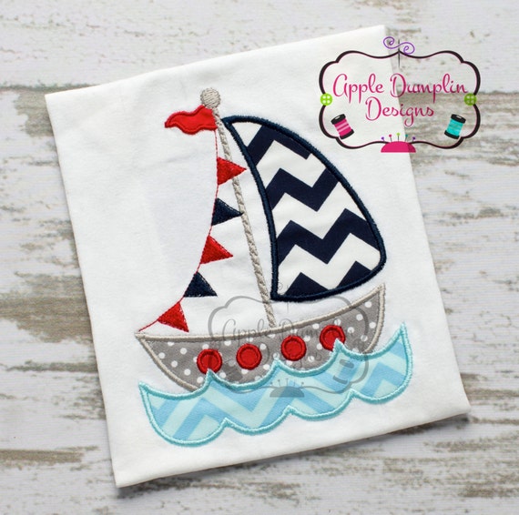 Flag Sailboat with Water Appliqué Machine Embroidery Design, Boy 