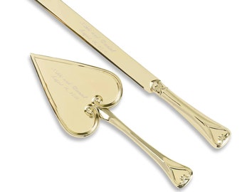 Gold Heart Personalized Wedding Cake Server and Knife