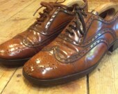 Superb 50s Vtg Tan Brown Leather Brogues Brogue Shoes Chore Oxford Peasant