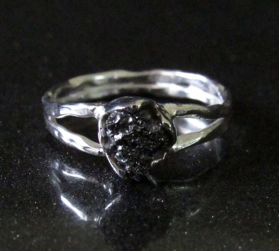 Black Raw Diamond Engagement Ring Solitaire Uncut Diamond