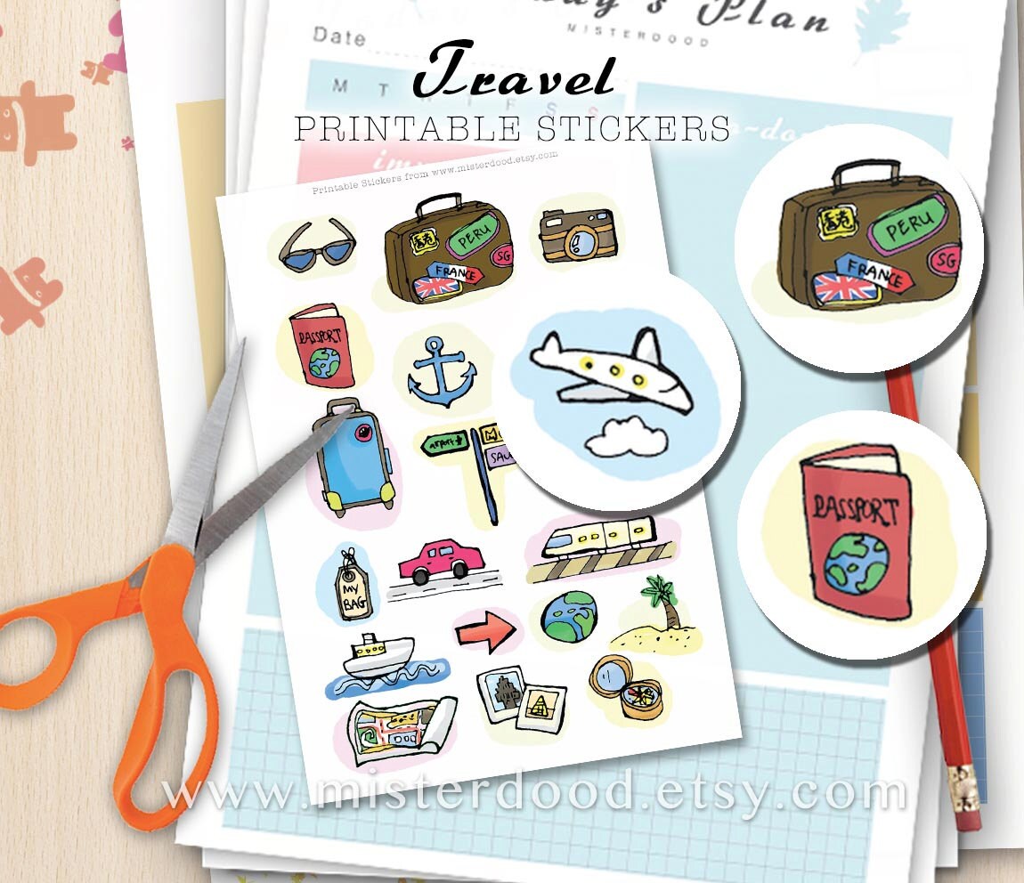 travel printable sticker daily lifestyle cute airplane