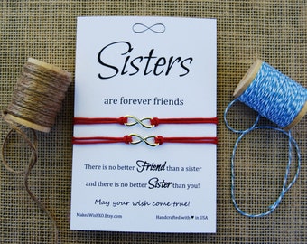Sister Gift Sister Bracelet Big Sister Infinity Bracelet Sisters Forever Friends Gift for Sister Card Wishing Bracelet Make a Wish Bracelet
