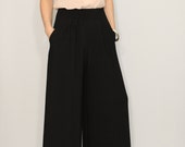 Wide leg pants Black pants with pockets Women trousers