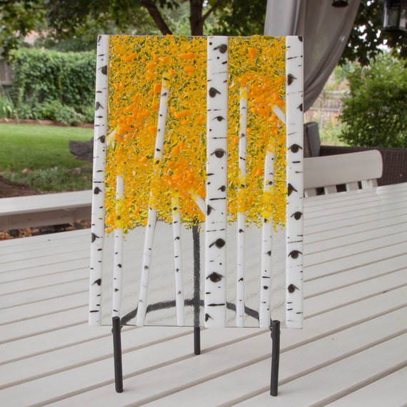Fused Glass Aspen Tree and Display Stand