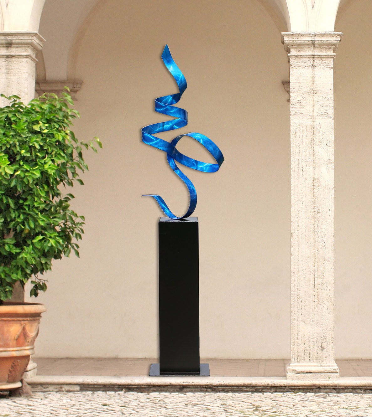 Extra Large Contemporary Blue IndoorOutdoor Metal Sculpture