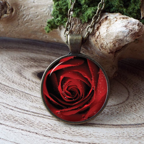 Red Rose Pendant Necklace Glass Pendant Picture by ThePendantQueen