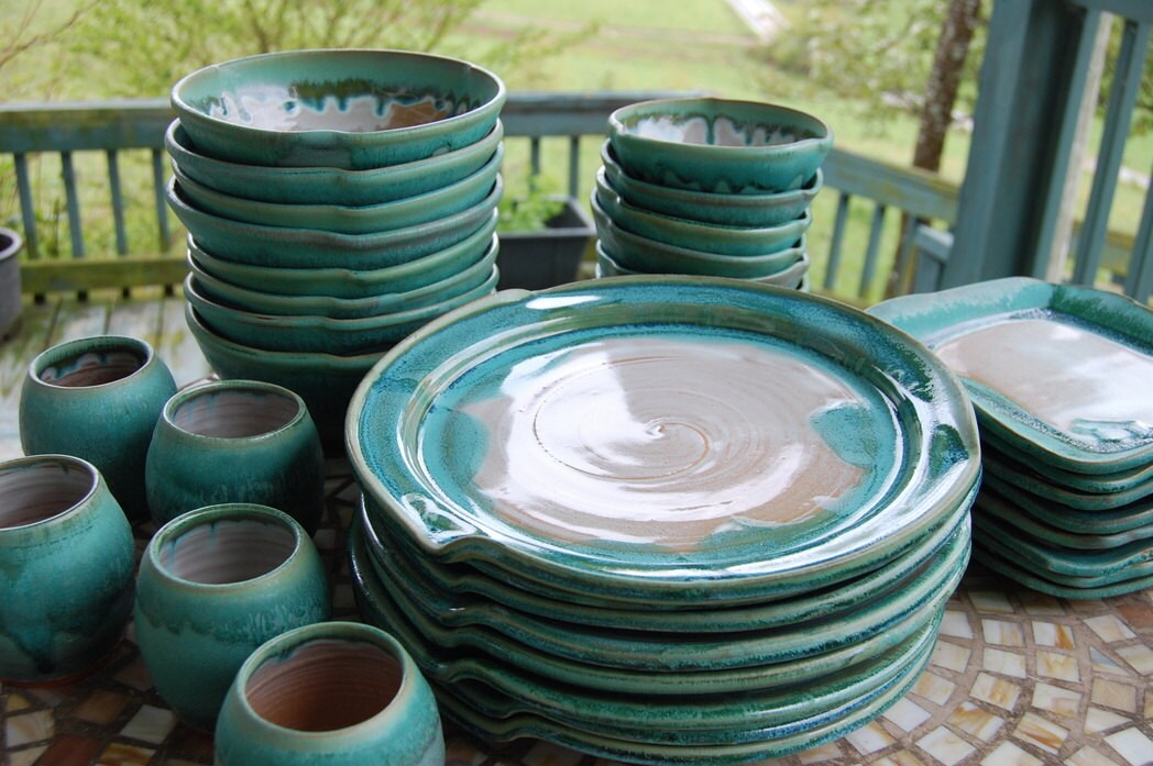 Eclectic Dinnerware Set of 6 Place Settings in Turquoise and