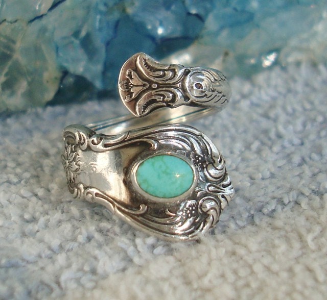 Vintage Turquoise Towle Sterling Silver Spoon Ring Old Master
