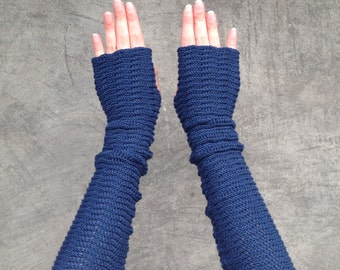 Fingerless Gloves Blue Arm Warmers Mittens Merino Wrist Warmers Mitaines Arm Stulpen