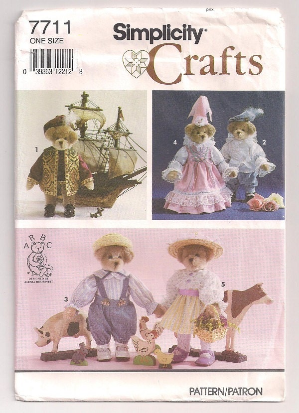 simplicity one size stuffed bears with clothes pattern