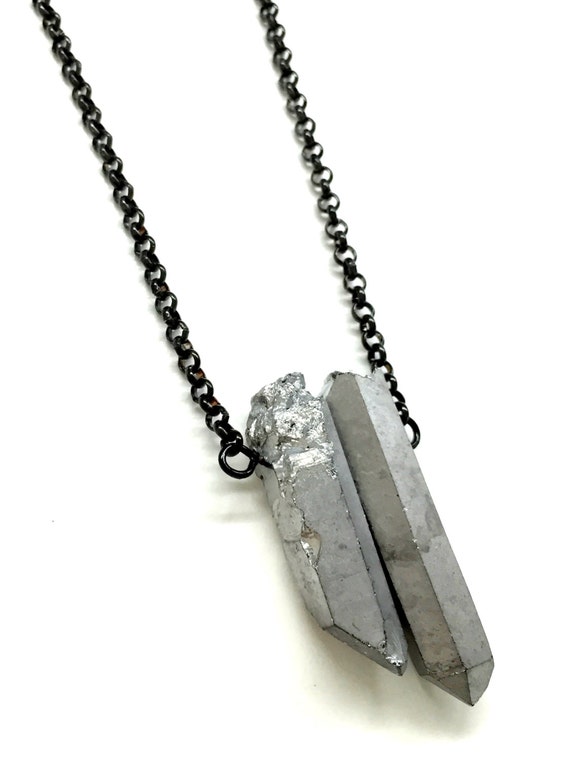Items similar to Mens Necklace w/ Silver Crystal. Guys Spike Necklace. Pendant Necklace ...