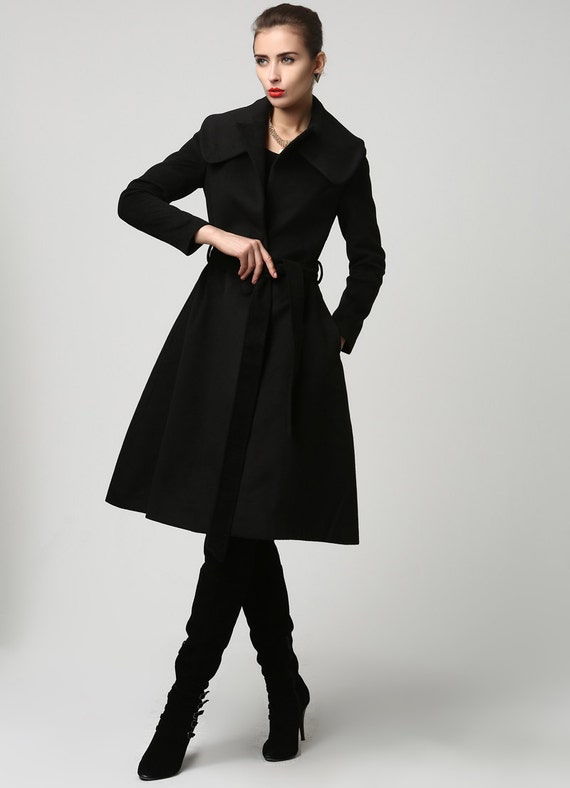 Knee length coat wool coat black coat fitted coat classic