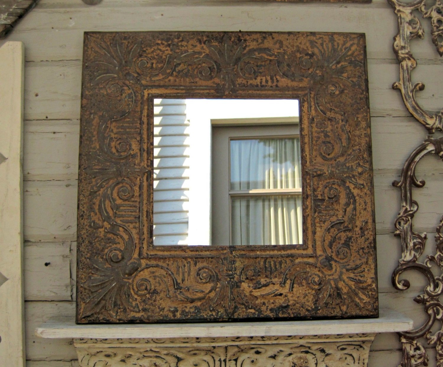 Old Ceiling Tin Tile Mirror. 2' x 2' Fantastic by DriveInService