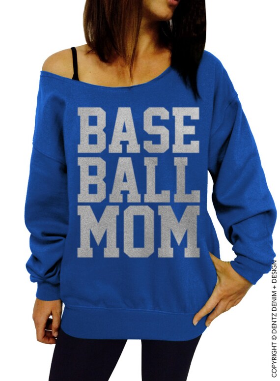 Baseball Mom Sweatshirt Blue with Silver Slouchy by DentzDesign