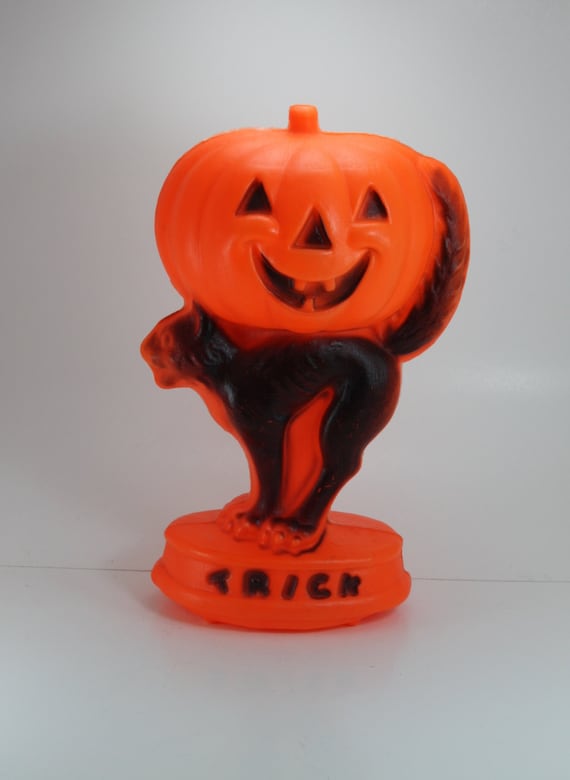 Vintage Halloween Blow Mold Pumpkin Black Cat Light Up