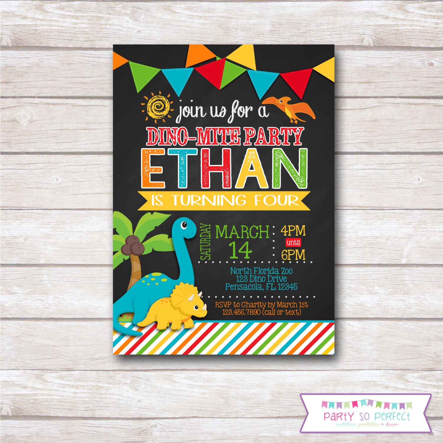 DINOSAUR BOY. Chalkboard Invitation. Party Printable.