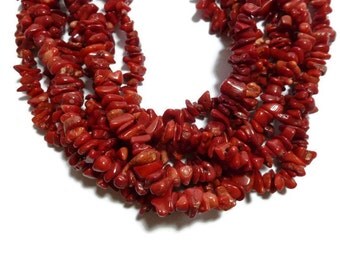 Red Branch Coral - Chip or Nugget Bead - 16" Full Strand