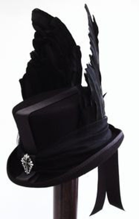 Victorian Gothic Steampunk raven winged black top hat by Blackpin steampunk buy now online