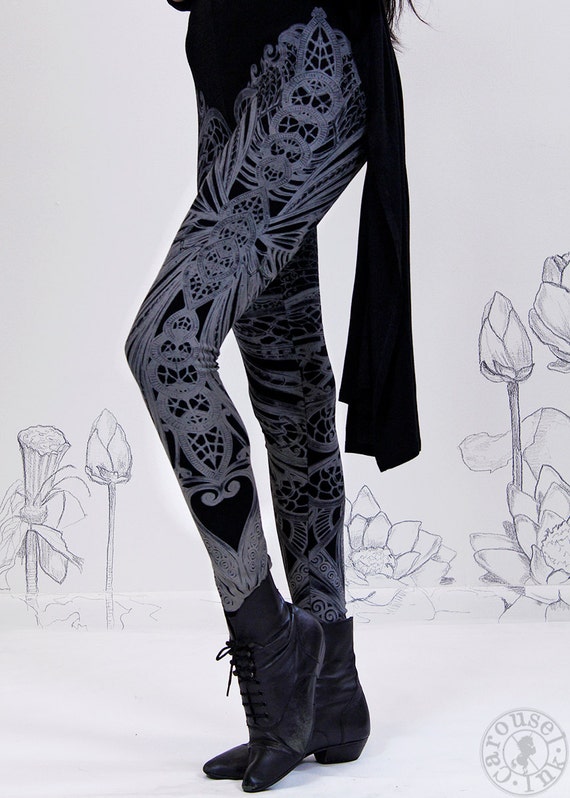 Filigree Art Nouveau Leggings by Carousel Ink - BLACK Womens Legging ...
