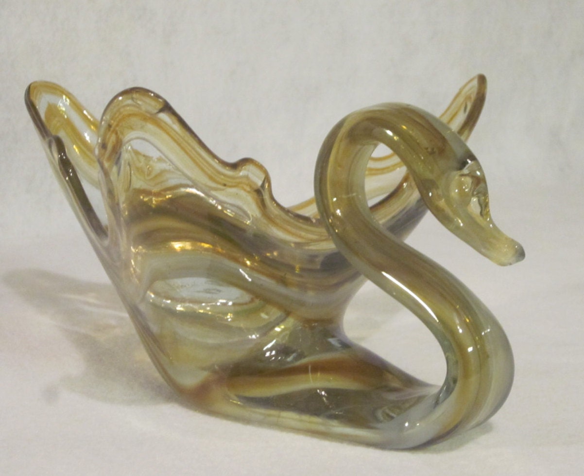 Vintage Blown Glass Swan Bowl Sooner Glass By Hobbithouse On Etsy