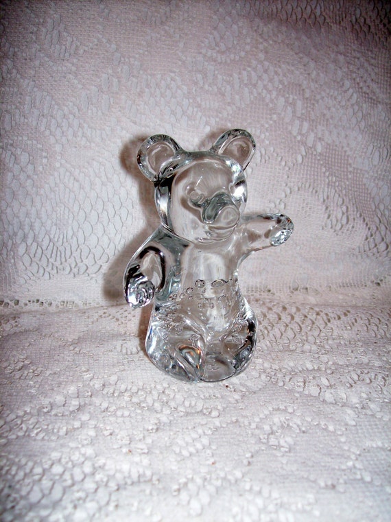 Vintage Glass Bear Paperweight Art Glass w/ Air by SusOriginals
