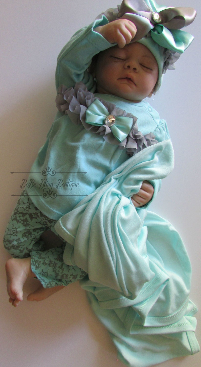 Newborn Baby Girl Clothing Set Take Me Home Outfit Mint Grey