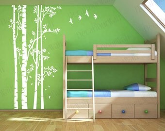 Birch Tree Wall Decal Forest Large Trees Decals Nursery Sticker Living room Bedroom Home Decor Birds Removable Vinyl Stickers Wall Mural 96"