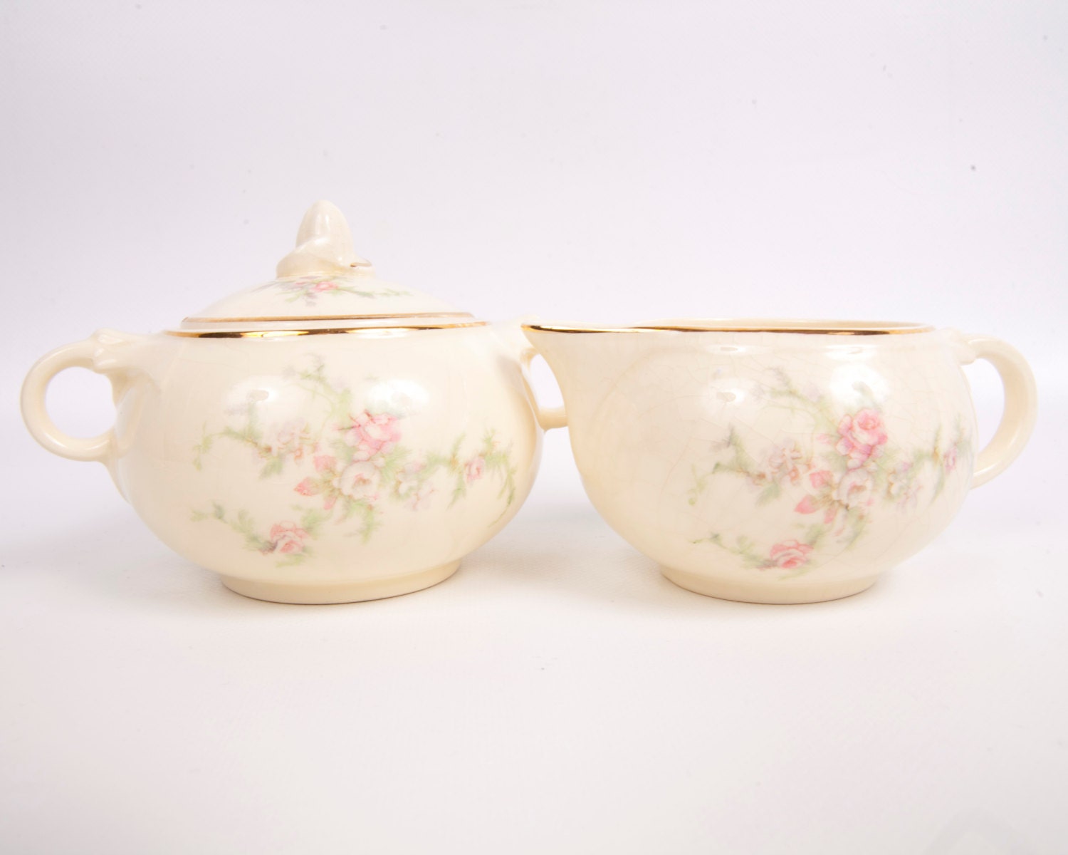 Vintage Taylor Smith & Taylor Sugar Bowl with Lid and Creamer Brides