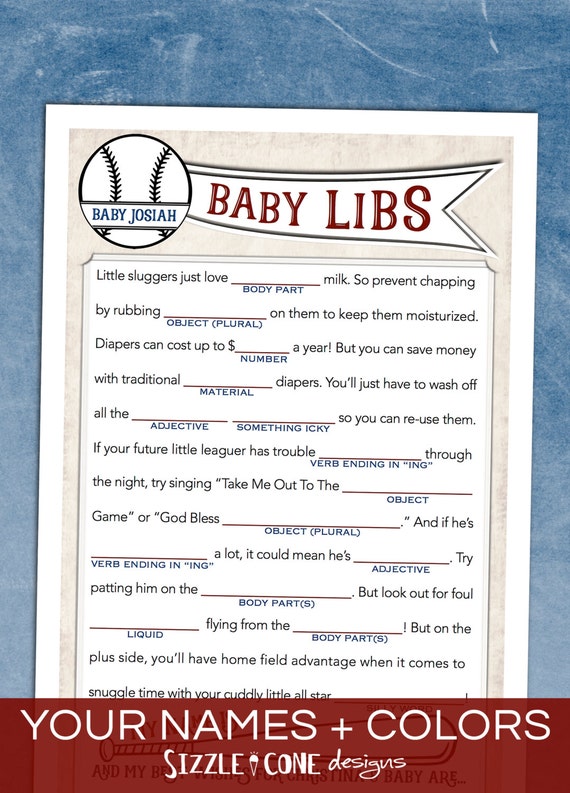 boy mad libs shower baby Boy Libs  Baby  Parenthood Baseball Shower Mad Game  Vintage