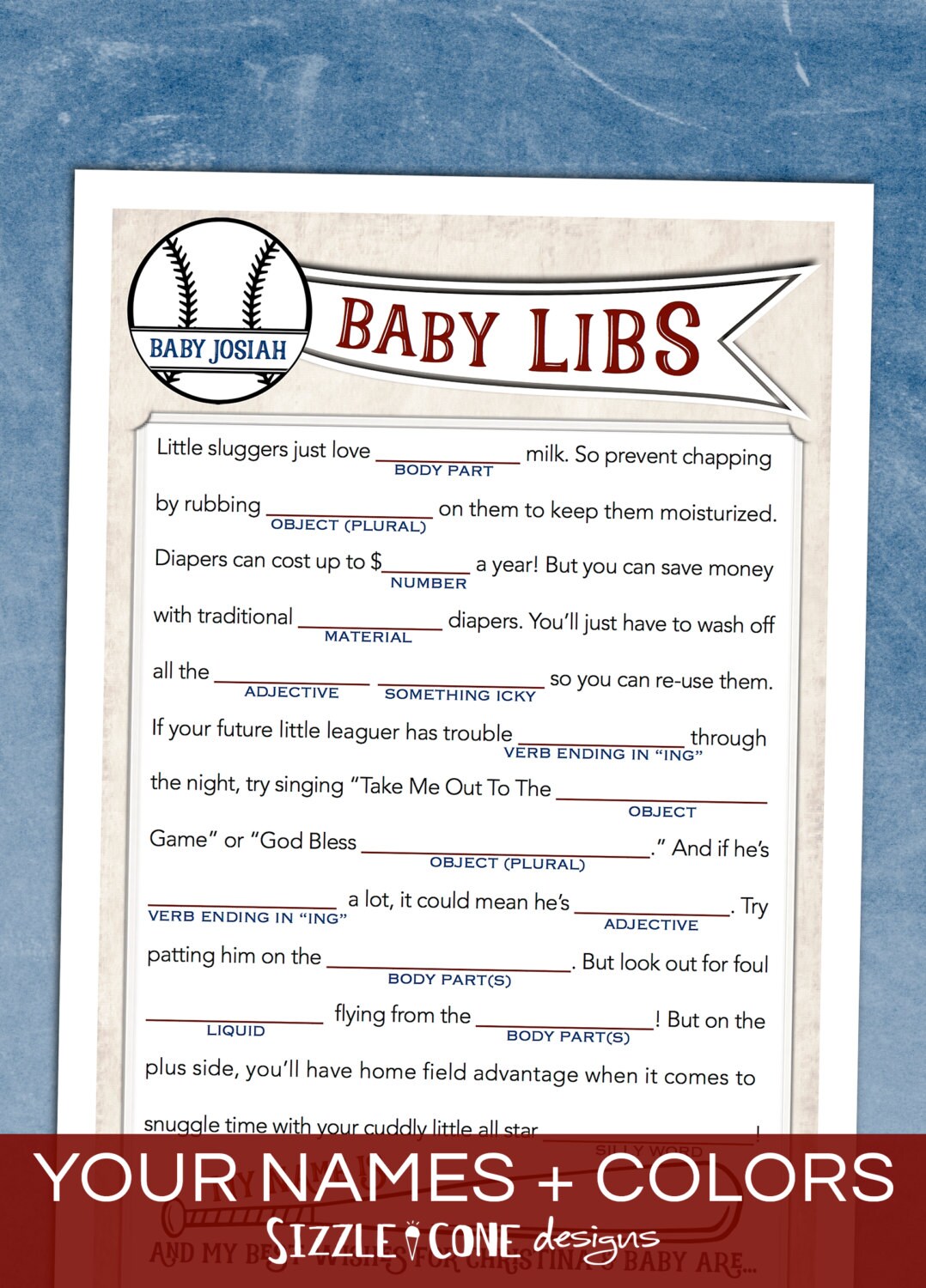 Vintage Baseball Mad Libs Baby Boy Shower by SizzleConeDesign